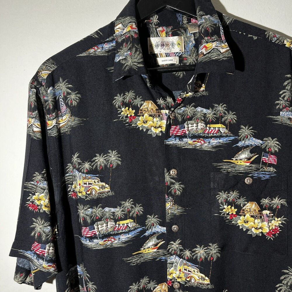 Vtg Men’s Campia American Flag Button Up Shirt M Patriotic 4th of July Hawaiian